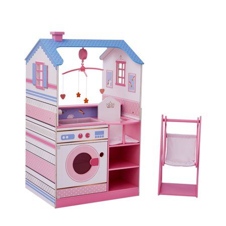 Baby Doll Furniture, Nursery Changing Table, Pink Mobile, Dollhouse Nursery, Blue Roof, Nursery Style, Baby Doll Toys, Changing Station, Baby Doll Accessories