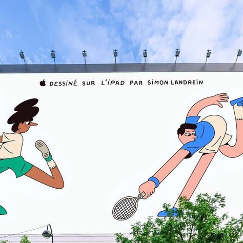 POCKO on Instagram: "@simonlandrein has created these amazing sports-themed🏇🎾🚴‍♀️🏈 art ads for @apple , which will be prominently displayed in Paris in 2024. You can see these large-format illustrations at iconic locations such as Châtelet Les Halles and the Boulevard des Italiens. In smaller formats, they will appear on streets, metro entrances, and newsstands.   #pocko #sports #paris #2dillustration #art #illustration" Tennis Illustration, Illustration Composition, Sports Illustration, Sports Branding, Sneakers Illustration, Clothes Illustration, Disney Illustration, Sport Branding, Sport Illustration