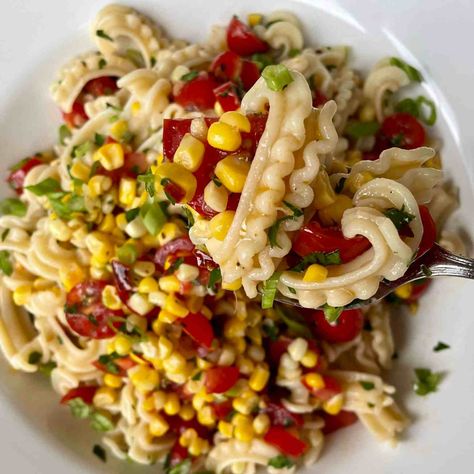 Cascatelli with Tomatoes and Corn - On The Bias All Recipes Cascatelli Pasta Recipes, Colorful Pasta, Ricotta Sauce, All Recipes, Tomato Juice, Pasta Shapes, All Vegetables, Yummy Yummy, Perfect Food