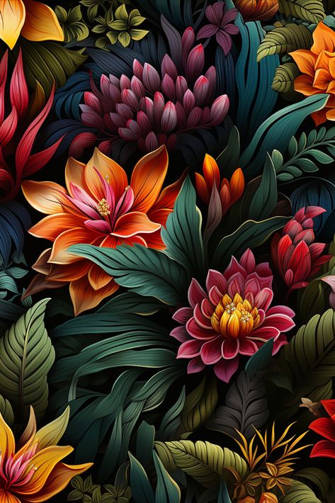 Garden Mural, Beautiful Flower Drawings, Lovely Flowers Wallpaper, Summer Vacations, Island Paradise, Plant Painting, Tropical Flower, Tropical Theme, Cool Wallpapers Art