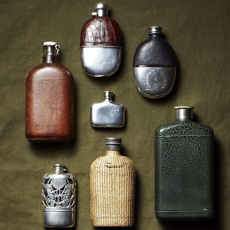 Vintage Canteens & Flasks by Brad Bridgers || Man of the World Haymitch Abernathy, Mens Accessories Vintage, Vintage Flask, Games Aesthetic, Get Drunk, Art Of Manliness, Suzanne Collins, December 30, Hip Flask