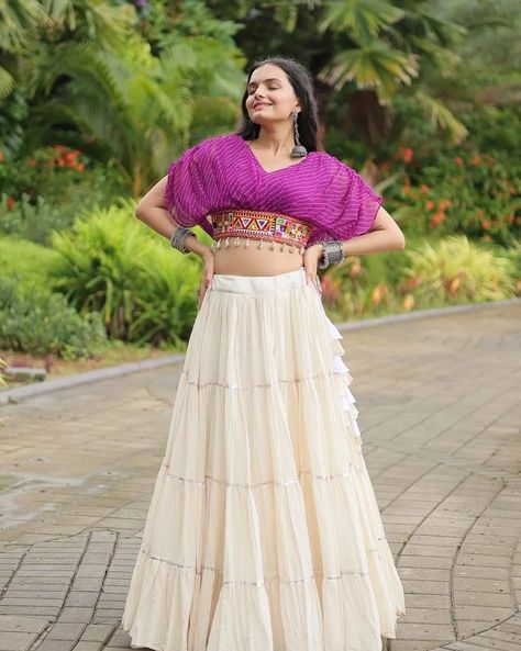 White Printed Lehenga, Printed Chaniya Choli, Cotton Lehenga, Navratri Special, Elegant Attire, Pleated Sleeves, Chaniya Choli, Trendy Collection, Website Link