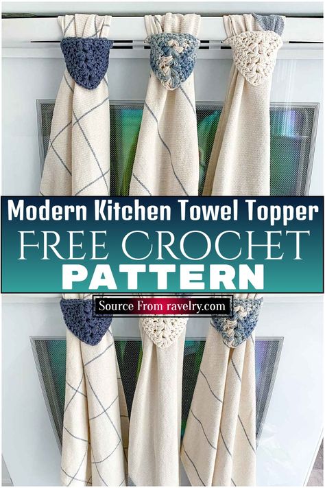 Free Crochet Modern Kitchen Towel Topper Pattern Kitchen Towel Toppers Free Pattern, Crochet Home Decor Patterns, Crochet Towel Tops, Kitchenaid Recipes, Home Decor Patterns, Modern Kitchen Towels, Crochet Washcloths, Crochet Modern, Towel Toppers