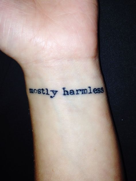 "mostly harmless" my Douglas Adams quote I have tattooed on my wrist:) Douglas Adams Tattoo, Hitchhiker's Guide To The Galaxy Tattoo, 42 Tattoo Hitchhiker, Hitchhikers Guide To The Galaxy Tattoos, Hitchhikers Guide To The Galaxy Tattoo, 42 Tattoo, Semicolon Tattoo, Galaxy Tattoo, C Tattoo