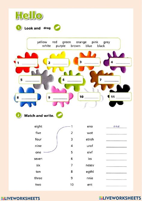 Colors Worksheet, Numbers Worksheet, English Exercises, Learning English For Kids, 1st Grade Math Worksheets, English Worksheets For Kids, Numbers For Kids, Kids English, 1st Grade Worksheets