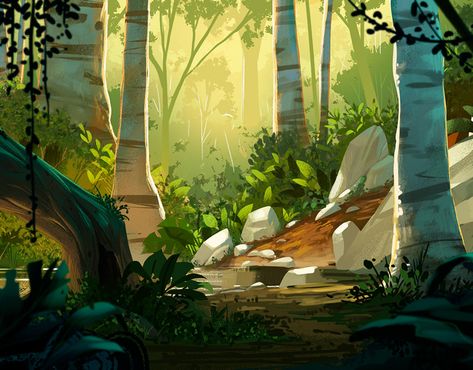 Mustafa Gundem on Behance Environment Painting, Arte Peculiar, Forest Illustration, Landscape Concept, Forest Art, Digital Painting Tutorials, Fantasy Art Landscapes, Landscape Illustration, Environment Design