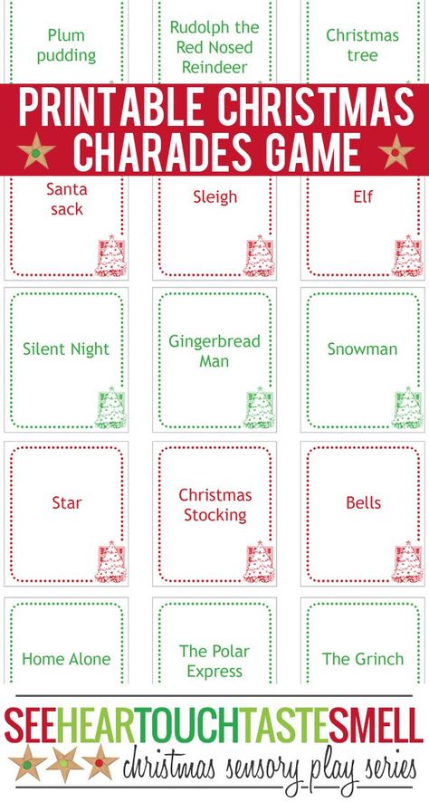 Enjoy family time together this Christmas with a game of Christmas charades! These printable game cards make it easy to play. Christmas Charades Game, Charades Cards, Christmas Charades, Xmas Games, Printable Christmas Games, Christmas Games For Kids, Icebreaker Activities, Christmas Game, Holiday Games