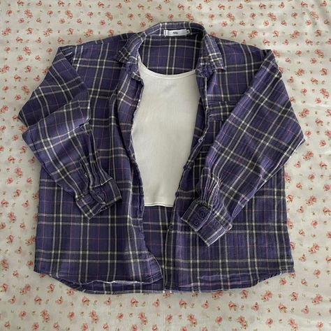 Purple Aesthetic Outfit Grunge, Purple Grunge Outfits, Purple Flannel Outfit, Vanessa Core, Flannel Aesthetic, Male Manipulator, Thrift List, Grunge Core, Skater Outfit