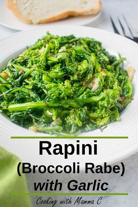 Rapini, also known as broccoli rabe, is delicious with garlic! Don't miss my family's authentic Italian recipe! It's a great vegan side dish. #rapinirecipes #broccoliraberecipes Rapini Recipes, Miss My Family, Broccoli Rabe Recipe, Italian Thanksgiving, Vegan Italian Recipes, Broccoli Rabe, Vegetables Recipes, Italian Recipes Traditional, Italian Pasta Recipes