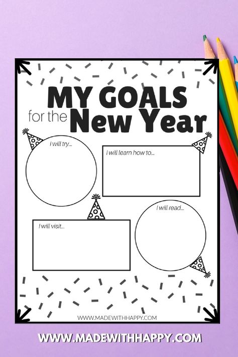 Goal Setting For Kids, Goals Drawing, Free Goal Printables, New Year's Goals, Goal Activities, New Years Goals, Goal Setting Activities, New Year Coloring Pages, Goals Printable