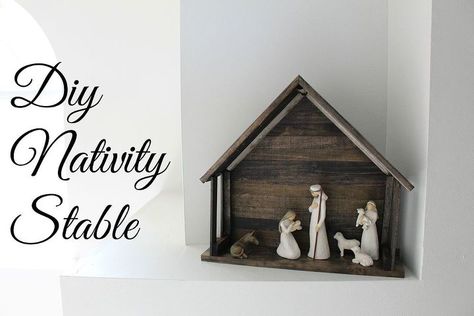 Diy Nativity Stable, Painted Sticks Diy, Nativity Display, Willow Tree Nativity, Sticks Diy, Nativity Stable, Paint Sticks, Holiday Pics, Diy Nativity