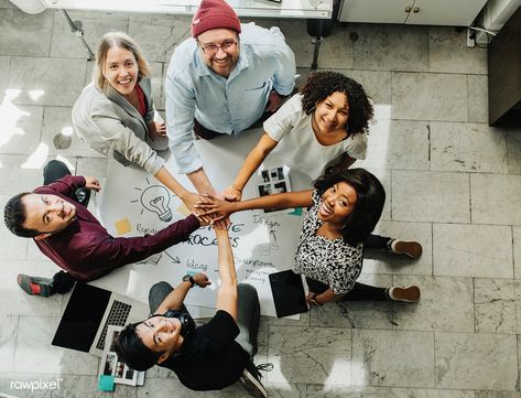 Happy team stacking hands on a creative ideas chart | premium image by rawpixel.com / McKinsey #picture #photography #inspiration #photo #art #business #businesswoman Group Photo Poses, Happy Employees, Team Photography, Work Pictures, Corporate Portrait, Business Photoshoot, Corporate Photography, Group Photography, Team Pictures