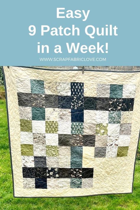 Easy 9 Patch Quilt - Quilt in a Week! Beginner quilt with simple techniques. 9 Block Quilt Patterns, 5 Inch Square Quilt Patterns, 9 Block Quilt, Quilt Patterns Simple, 9 Patch Quilt Block, Free Quilt Patterns For Beginners, Sewing Squares, Modern Baby Quilt Patterns, Block Quilt Patterns