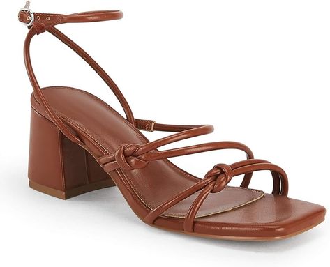 Amazon.com | Fttpdeaus Women's Strappy Chunky Heels Sandals Square Open Toe Ankle Strap Backless Dressy Summer Shoes, Dark Brown, Size 8 | Heeled Sandals Strappy Chunky Heels, Womens Strappy Sandals, Chunky Heel Sandals, Sandals Strappy, Summer Heels, Womens Chunky Heels, Chunky Heels Sandals, Heels Sandals, Heeled Sandals