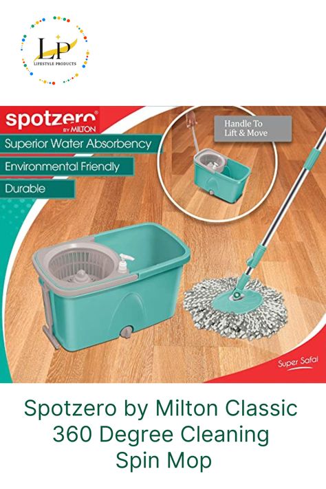 Spotzero by Milton Classic 360 Degree Cleaning Spin Mop with Easy Wheels, 2 Refill and Bucket. Material: Plastic (Polypropylene), Color: Aqua Green. Clip-lock Handle Item Dimension: 270mm x 462mm x 1320mm Package Contents: 1-Piece Classic Spin Bucket, 2-Pieces Handle, 1-Piece Mop Plate, 2-Pieces Microfiber Refill and 1-Piece Rubber Knob 1 year warranty on product Spotzero classic spin mop with microfiber refill Water outlet to remove dirty water out Wheels to move your mop easily. Spin Mop, Dirty Water, Color Aqua, Aqua Green, 360 Degree, Spinning, 1 Year, 1 Piece, Outlet