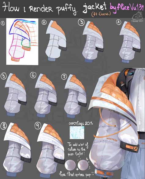 Cloth Folds, Jacket Drawing, Concept Art Tutorial, Digital Painting Techniques, Anime Drawing Books, Coloring Tutorial, Concept Art Drawing, Digital Painting Tutorials, Puffy Jacket