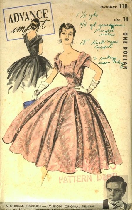 Norman Hartnell, 1950s Women, Advance Patterns, Sewing Creations, Vogue Vintage, Patron Vintage, 1950s Dresses, Vintage Dress Patterns, Fashion 1950s