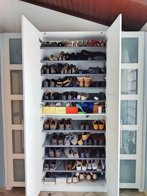 Coats And Shoes Storage, Built In Shoe Rack Entryway, Built In Shoe Cabinet Entryway, Ikea Pax Entryway, Built In Shoe Cabinet, Built In Shoe Storage, Shoe Storage Ikea, Garage Shoe Storage, Ikea Shoe Storage