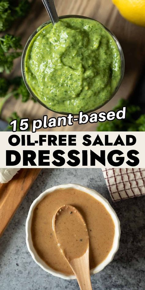 Oil-free salad dressings and sauces are an easy and healthy way to transform any meal from meh to WOW. Ready in minutes with flavors ranging from garlicky and herbaceous to spicy, earthy, and fresh. These homemade salad dressings are so much more delicious than store-bought, healthier, and endlessly versatile. Vegan Grain Salad Recipes, Oil Free Vinaigrette Dressing Recipe, Healthy Salad Dressing No Oil, Raw Food Salad Dressings, Oil Free Salt Free Salad Dressing, Vegan Salad Sauce, Vegan Olive Garden Dressing, Raw Vegan Sauces And Dressings, Oil Free Italian Dressing Vegan