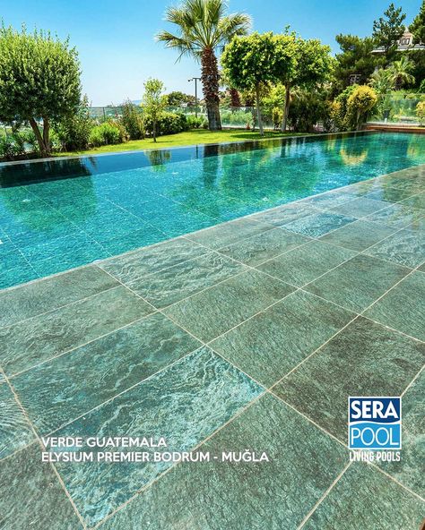 Serapool Porcelain Natural Series pool tiles, which offer functional richness, perfect originality and a striking visual effect, add a unique value to the pool of Elysium Premier Bodrum. Verde Guatemala, which is preferred in the pool, makes its users feel peaceful and vigorous with the regenerative energy of green, while giving the pools a fascinating look.

#pool #poolvilla #naturalpools #swimmingpool #gardendesign #luxurypool #outdoor #serapool Villa Project, Pool Tiles, Luxury Pool, Natural Pool, Pool Tile, Positive Emotions, In The Pool, Visual Effects, The Pool