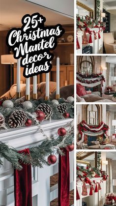 Garland And Stockings On Fireplace, Mantel Holiday Decorating Ideas, Decorate Fireplace Mantle For Christmas, Mantel Ideas For Christmas, Christmas Decor Mantle With Tv, Christmas Mantle With Stockings Decor, Fireplace Christmas Decorations Ideas, Decorating Fireplace For Christmas, Tv Christmas Decorations