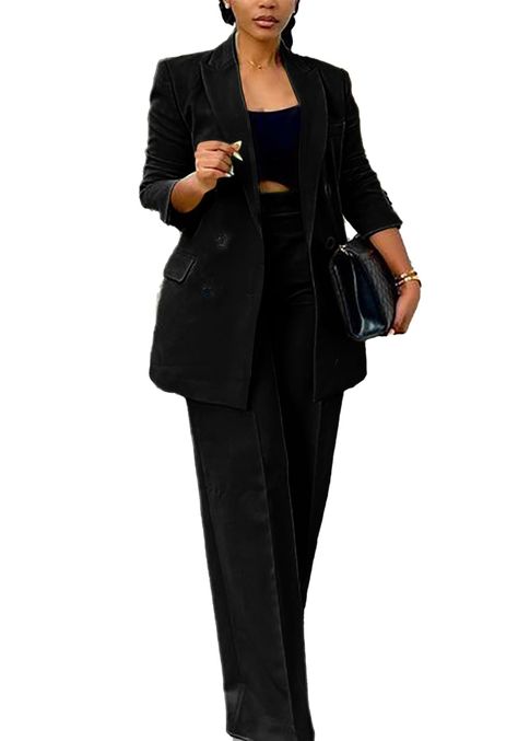 PRICES MAY VARY. 🔥MATERIAL: Polyester + Spandex.This double breasted blazer pants set is made of high quality fabric,soft but no stretchy,lightweight and skin-friendly,breathable and comfortable to wear,suit for casual and formal wear 🔥FEATURES: Long sleeve,lapel collar,double breasted button,fake decorative pockets,slim fit blazer,loose fit wide leg long pants with pockets,solid color. 2 piece pants suit for women dressy casual,two piece business suit set,office suit set women 2 piece outfits 🔥STYLE: Women two piece blazer pants set,casual and fashion style,long sleeve with double breasted button make this women business suit set formal but special,chic office business suit for work, womens two piece outfits blazer pants suits,office suits set for womens,elegant business suit set 🔥OCC Professional Dinner Outfits Women, Formal Pant Suits For Women, Pants Suits For Women, Dressy Pant Suits, Outfits Blazer, Suits Office, Future Lawyer, Styling Clothes, Office Suits