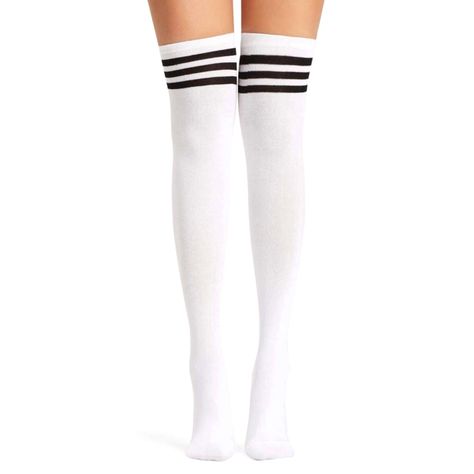 Make A Statement With These Extra Long Stripe Over The Knee Thigh High Socks From Moonflowerbtq. These Trendy Retro Style Socks Are Made From A Soft And Comfortable Fabric Blend Of Cotton And Polyester, With A Stretchy And Breathable Material. The Solid White With Black Stripes Design Is Sure To Turn Heads, And The Enforced Toe And Comfortable Elastic Cuff Keep Them In Place. Fits Women’s Shoe Size 6-9 & Sock Size 9-11. Note: These Are Longer Than Our Usual Over The Knee Thigh High Socks. Perfec White Thigh High Socks, Sports Costumes, Thigh High Fishnets, Striped Thigh High Socks, Thigh Socks, Tall Socks, Style Socks, Knit Leg Warmers, Slouchy Style