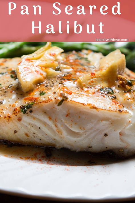 Perfectly pan-seared halibut steaks or fillets. Pan Fried Halibut Recipes, Pan Fried Halibut, Seared Halibut Recipes, Halibut Steak Recipe, Pan Seared Halibut Recipes, Halibut Steaks, Creamy Lemon Dill Sauce, Pan Seared Halibut, New Easy Recipes