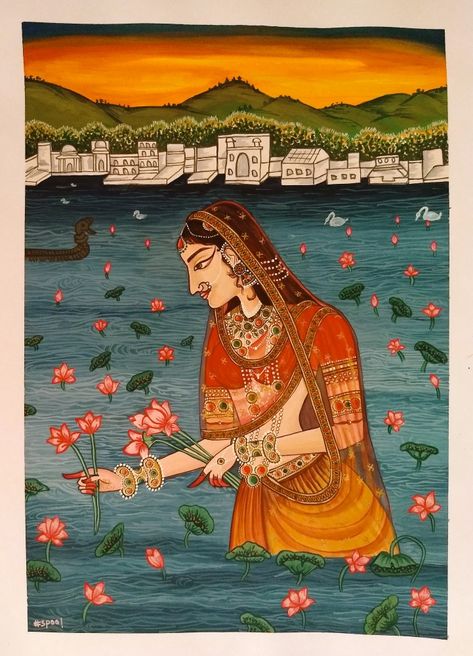 Rajputh rajasthani painting Indian Miniature Paintings, Rajasthani Miniature Paintings, Mughal Miniature Paintings, Rajasthani Painting, Indian Traditional Paintings, Indian Miniature, Ancient Indian Art, Rajasthani Art, Mughal Art Paintings