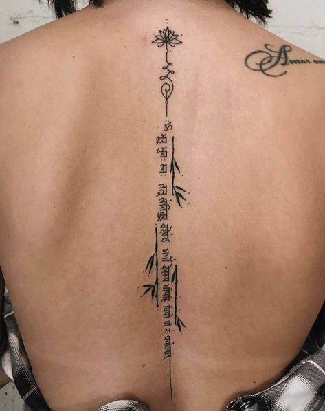 Back Tattoo Women Spine Quotes, Spine Quotes, Tattoos Spine, Spine Tattoo Quotes, Back Tattoo Women Spine, Back Tattoos Spine, Small Matching Tattoos, Sanskrit Tattoo, Hip Thigh Tattoos