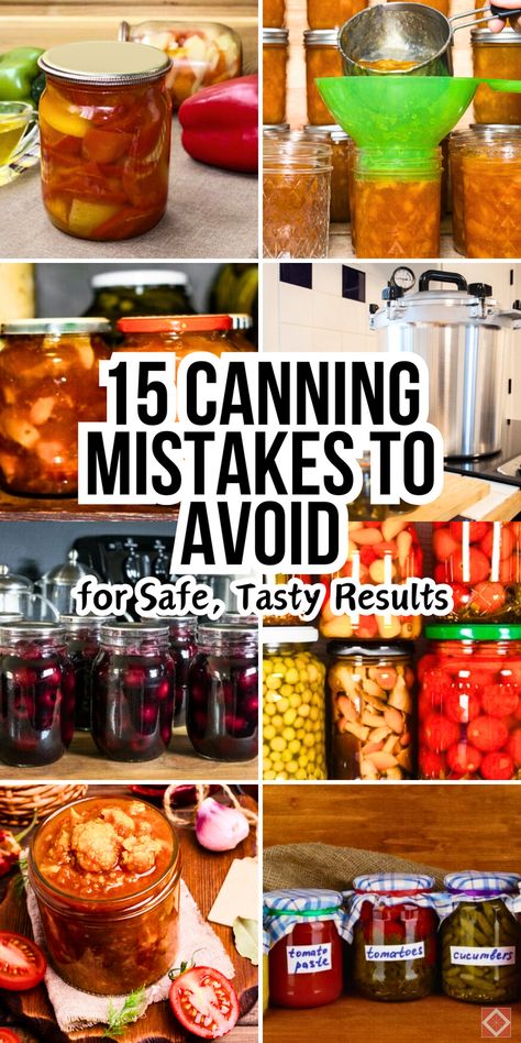 Avoid these 15 mistakes to make your canning projects safe, easy, and effective! Covering essential practices like jar prep and timing, these tips keep your canned goods fresh and ready to enjoy. Save this pin to prevent errors and keep your pantry stocked with perfectly preserved food. Foods To Can Ideas, Easy Canning Recipes, Canning For Beginners, Preserved Food, High Acid Foods, Easy Canning, Canning Process, Low Acid Recipes, Canning Fruit