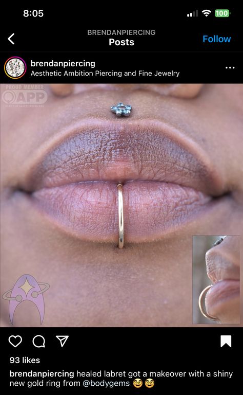 Lip Ring Black Women, Hoop Labret Piercing, Labret And Medusa Piercing, Medusa And Labret Piercing, Middle Lip Ring, Central Labret Piercing, Central Labret, Labret Piercing Ring, Lip Cuffs