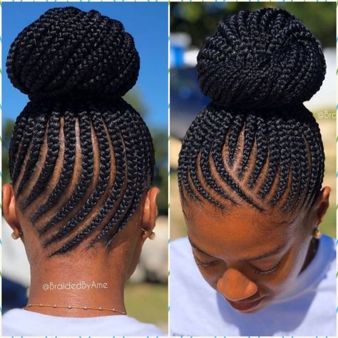 Bolla With Braids, Bolla Hairstyles Braids, Corn Roll Pony Hairstyles, Conroll Styles Pony, Pony Cornrow Hairstyles, Corn Row Hairstyles For Black Women, Braided Cornrow Hairstyles Updo, How To Style Natural Hair, Cornrow Pony