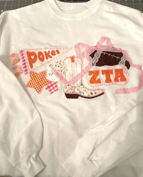 Sorority Pin Attire, Pennant Hoodie Diy, Sewed Sweatshirt, Patchwork College Sweatshirt, Pennant Sweatshirt, Neutral Sweatshirt, School Pennant, College Pennants, Custom Pennants