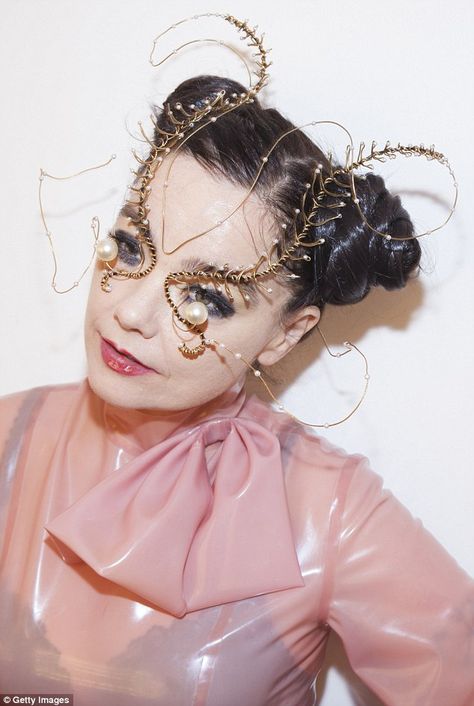 That's very Vivid! The 50-year-old performer confidently flaunted her cleavage… Bjork Digital, Pearl Headpiece, Face Jewellery, Fashion Mask, Black Lace Bra, Spring Makeup, Futuristic Fashion, Head Piece, Masquerade Ball