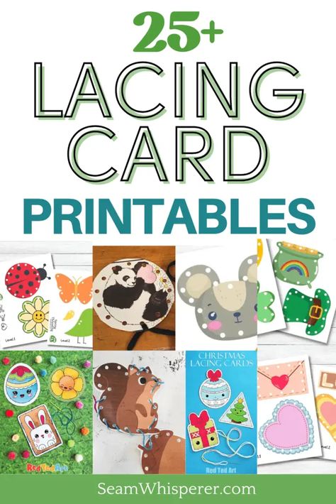 Free Lacing Card Printables, Sewing Cards Templates, Free Printable Lacing Cards, Diy Lacing Cards, Playing Preschool, Earth Crafts, Animal Therapy, Girls Crafts, Sewing Activities