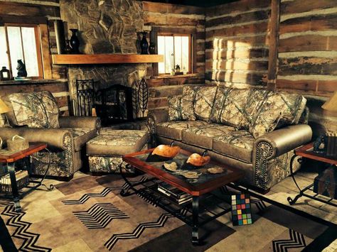 Real tree camo furniture Camo Living Rooms, Camo Furniture, Camo Home Decor, Camo Bedroom, Camo Decor, Camo Life, Hunter Room, Camo Stuff, Furnitur Ruang Keluarga