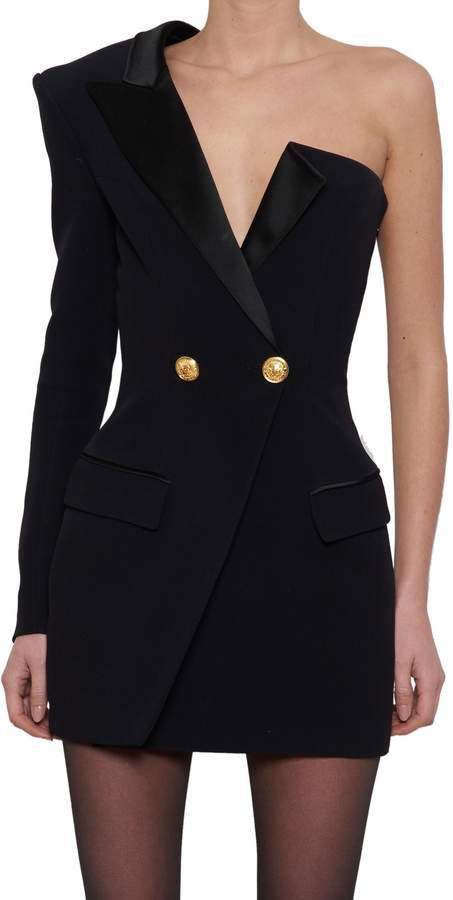 Balmain Dress Balmain Blazer Dress, Balmain Outfits Women, Balmain Dress Evening Gowns, Black Blazer Dress, Balmain Dress, Kim K Style, Design Moda, Kardashian Kollection, Satin Blazer