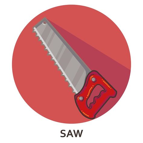 A red saw icon with the word saw on it | Premium Vector #Freepik #vector #saw #sawing #woodworking #cleaver Saw Illustration, Saw Drawing, Cartoon Picture, Cartoon Pics, Icon Illustration, Icon Set, Premium Vector, Graphic Resources, Woodworking