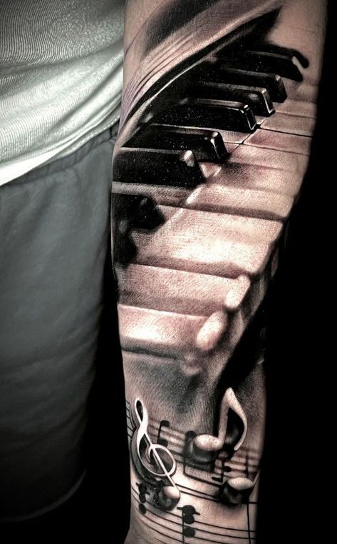 Piano Tattoo Ideas, Piano Keys Tattoo, Music Staff Tattoo, Music Lover Tattoo, Adam Tattoo, Piano Tattoo, Microphone Tattoo, Music Tattoo Sleeves, Gray Hairstyles