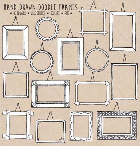 Doodle Frames Clipart. Hand Drawn Frames Clipart. Photo | Etsy Journal Borders, Hand Drawn Frames, Photo Borders, Drawn Frames, White Scrapbook, Photo Border, Doodle Frame, Doodle Frames, Doodle Pages