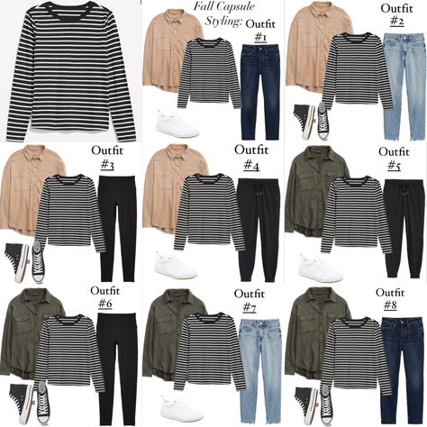 Easy how to style guide on how to style the long sleeve black and white stripe tee from my #capsulewardrobe! #fallcapsulewardrobe #fallfashion #fallstyle #oldnavy #oldnavystyle #oldnavyoutfit #aerie #lumberjackwafflebuttonup #LTKBacktoSchool Follow my shop @maurices.finds on the @shop.LTK app to shop this post and get my exclusive app-only content! #liketkit #LTKunder50 #LTKstyletip @shop.ltk https://liketk.it/4ha9z Black Shirt White Stripes Outfit, Stripe Tee Outfit, White Striped Shirt Outfit, Tee Outfits, Black And White Striped Shirt, Old Navy Outfits, Fashion Templates, Stripe Outfits, Stripe Tee