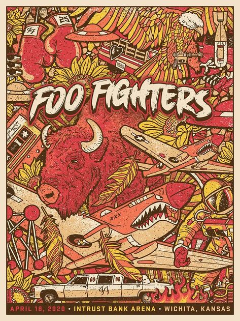 Foo Fighters Poster Art, Foo Fighters Concert Poster, Foo Fighters Poster, Foo Fighters Concert, Poster Styles, Small Posters, More Cowbell, Poster Artist, Screen Print Poster