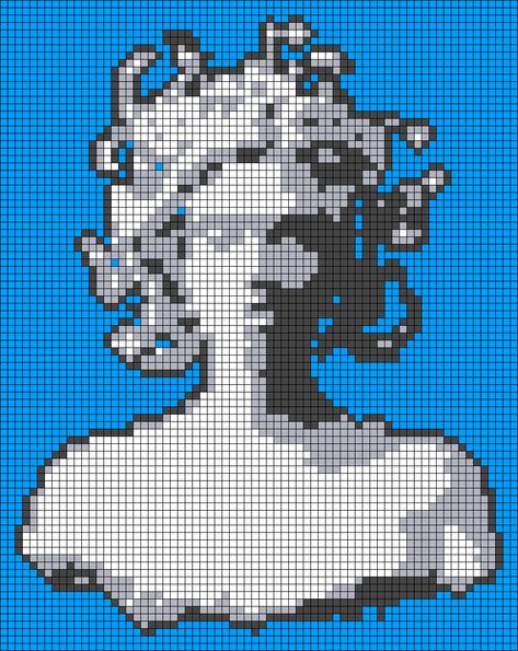 Alpha pattern #139169 variation #268745 | BraceletBook Greek Mythology Crochet, Medusa Alpha Pattern, Percy Jackson Alpha Pattern, Greek Pixel Art, Percy Jackson Pixel Art, Percy Jackson Crochet, Crochet Medusa, Alfa Pattern, Medusa Greek Mythology