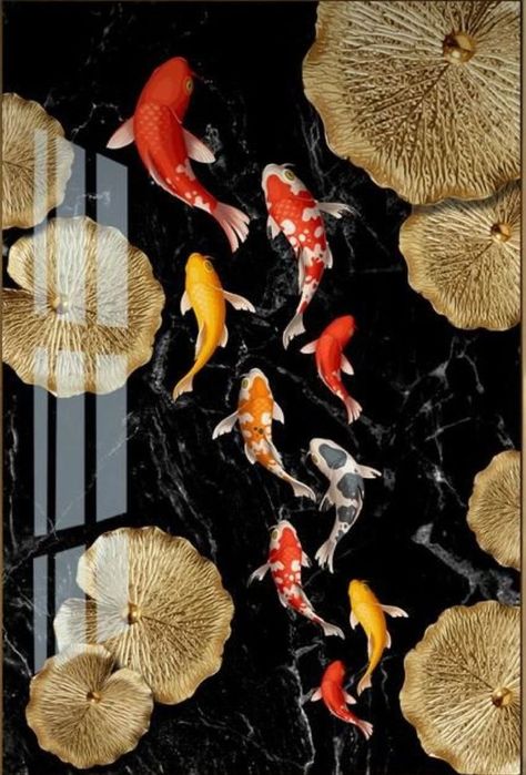 Feng Shui Wallpaper, Koi Painting, Koi Fish Drawing, Gold Art Painting, Koi Art, Chinese Art Painting, Carpe Koi, Japanese Artwork, Fish Wallpaper