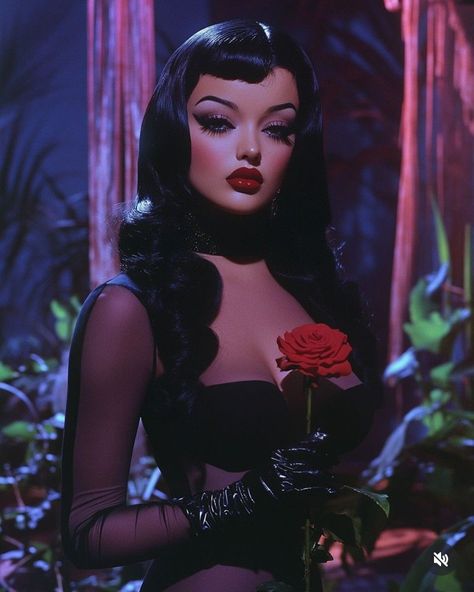 Dark Barbie Aesthetic, 1950s Goth, Vampire Succubus, Goth Burlesque, Idea To Paint, Busy Drawing, Face Generator, Stuffed Pumpkin, Goth Glam