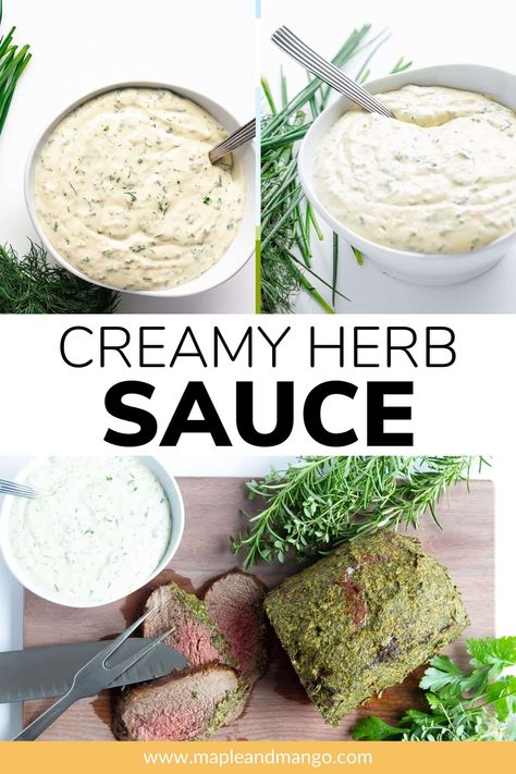 Fresh Herb Sauces, Herb Dipping Sauce, Creamy Herb Sauce, Herb Yogurt Sauce, Dip With Veggies, Fish Potatoes, Seafood Sauces, Homemade Creams, Mascarpone Sauce