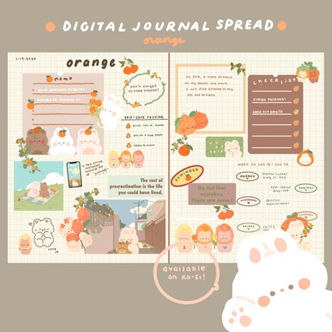 Digital Journal Aesthetic, Illustration Journal, 강아지 그림, Bullet Journal Aesthetic, Whatsapp Wallpaper, Orange Aesthetic, Journal Themes, Journal Aesthetic, Digital Journal