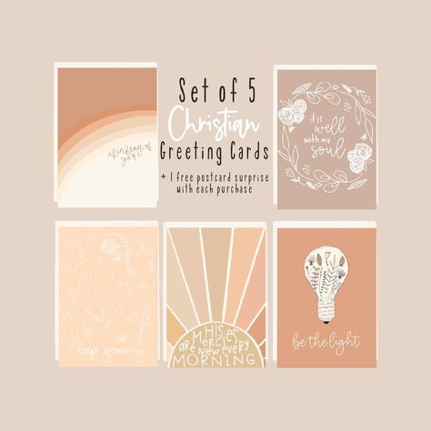 Christian greeting card set | Faith postcards | Set of 5 designs by swaygirls on Etsy Christian Greeting Cards, Free Postcards, Bible Verse Cards, It Is Well With My Soul, Keep Growing, Christian Cards, Free Greeting Cards, Christian Messages, Free Card