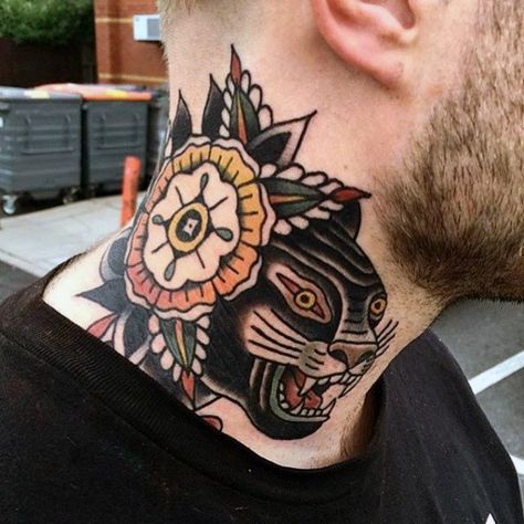 50 Traditional Neck Tattoos For Men - Old School Ink Ideas Traditional Tattoo Man, Best Neck Tattoos, Side Neck Tattoo, Tattoo Neck, Tattoo Old School, Neck Tattoo For Guys, Safe Travels, Badass Tattoos, Traditional Tattoos